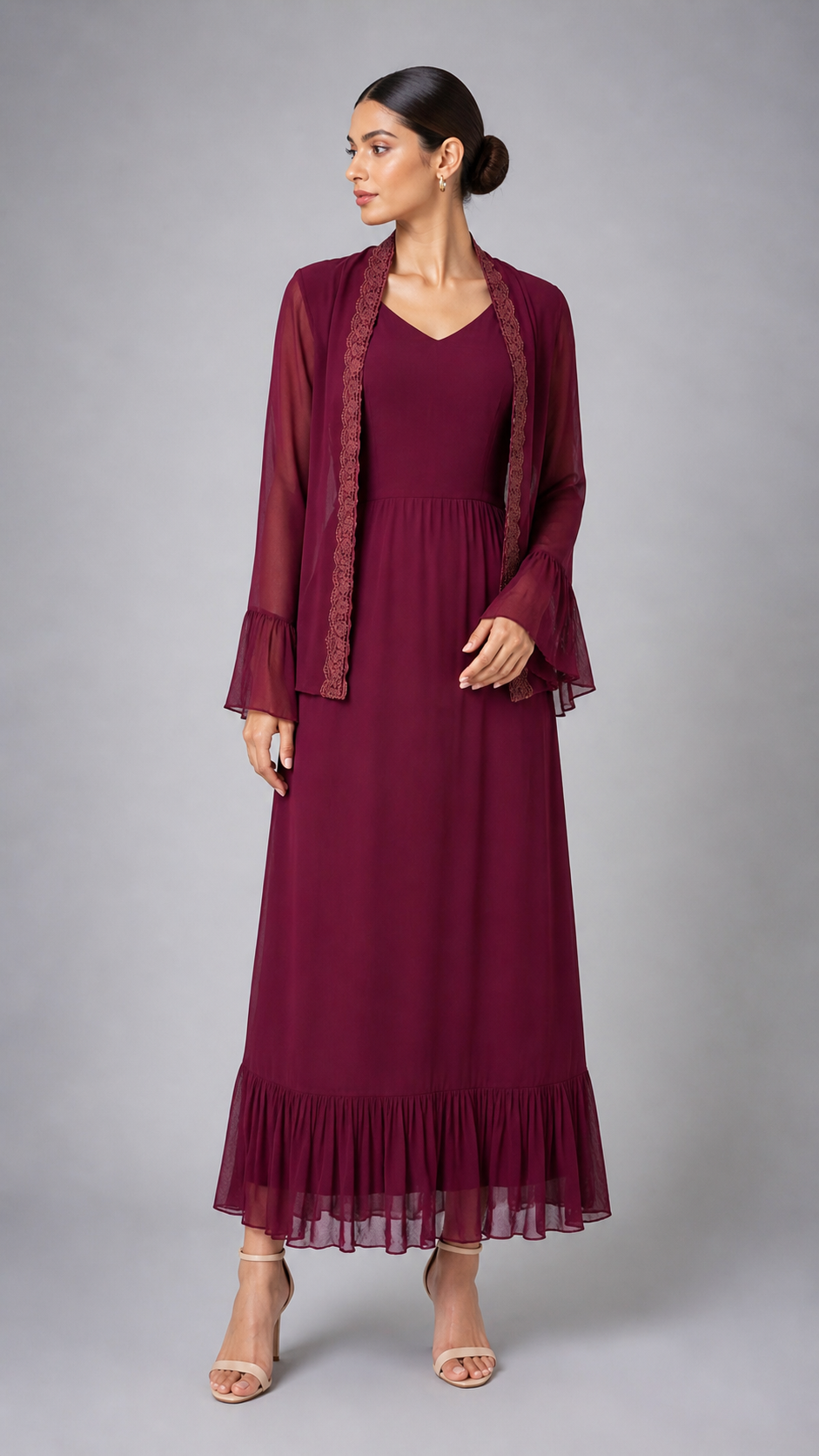 Wine Berry Midi Dress Set