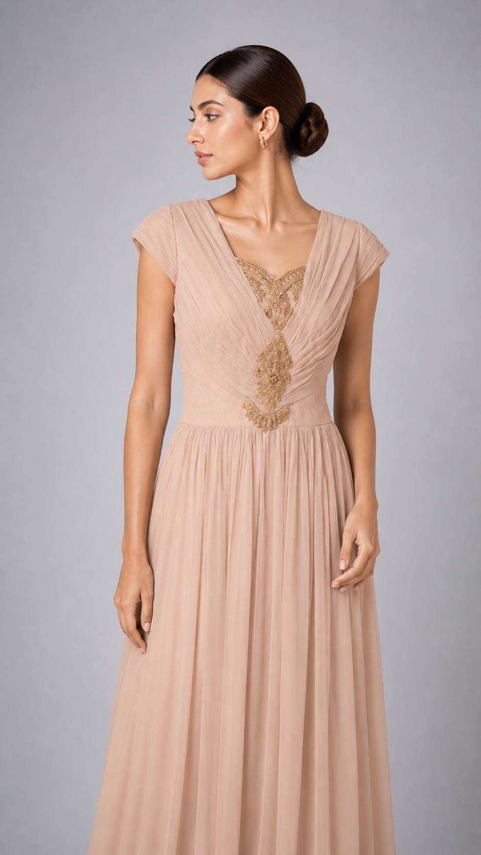 Blush Nude Embellished Maxi Dress