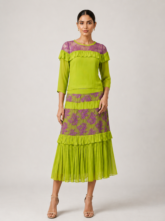 Olive Bloom Lace Co-ord Set