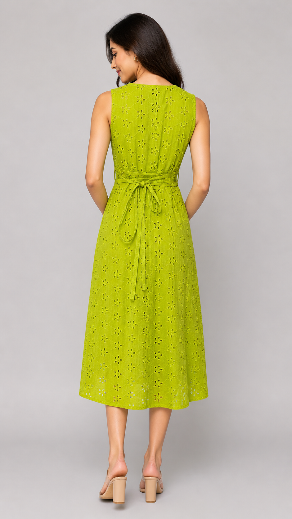 Lime Green Hakoba Embroidered Midi Dress