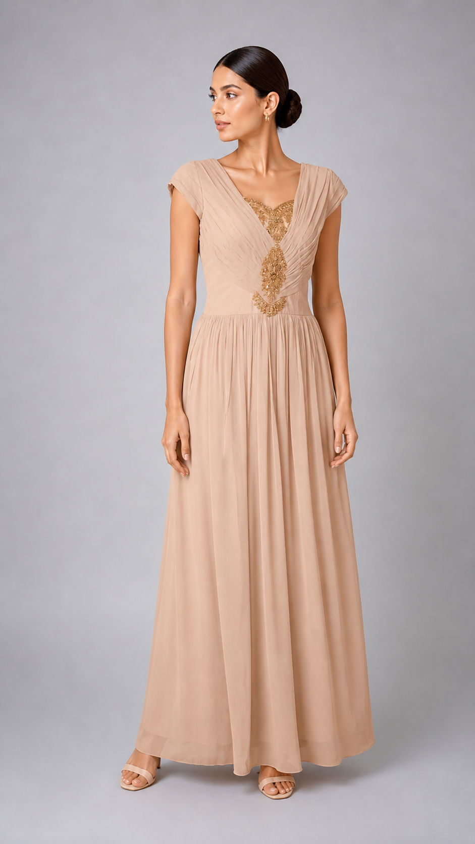 Blush Nude Embellished Maxi Dress